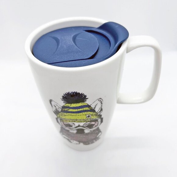 Coco & Lola French bulldog mug w/lid, winter scarf and hat ski goggles - Picture 2 of 6